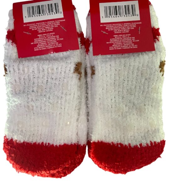 Set of 2 Pairs Fuzzy Cozy Reindeer Grip Socks Christmas Gifts! Kids 7-2 - Picture 2 of 3